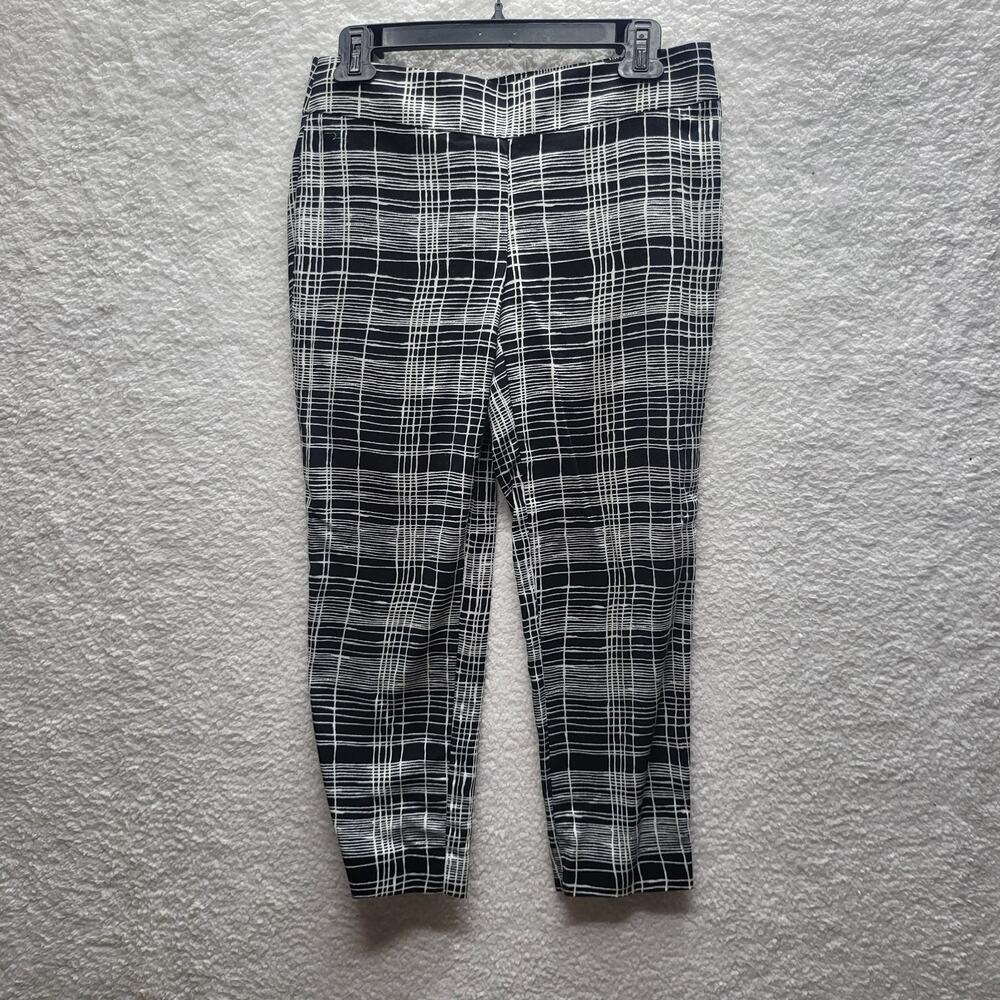 LOFT PETITES womens 2P black white plaid pull on side zip cropped pant